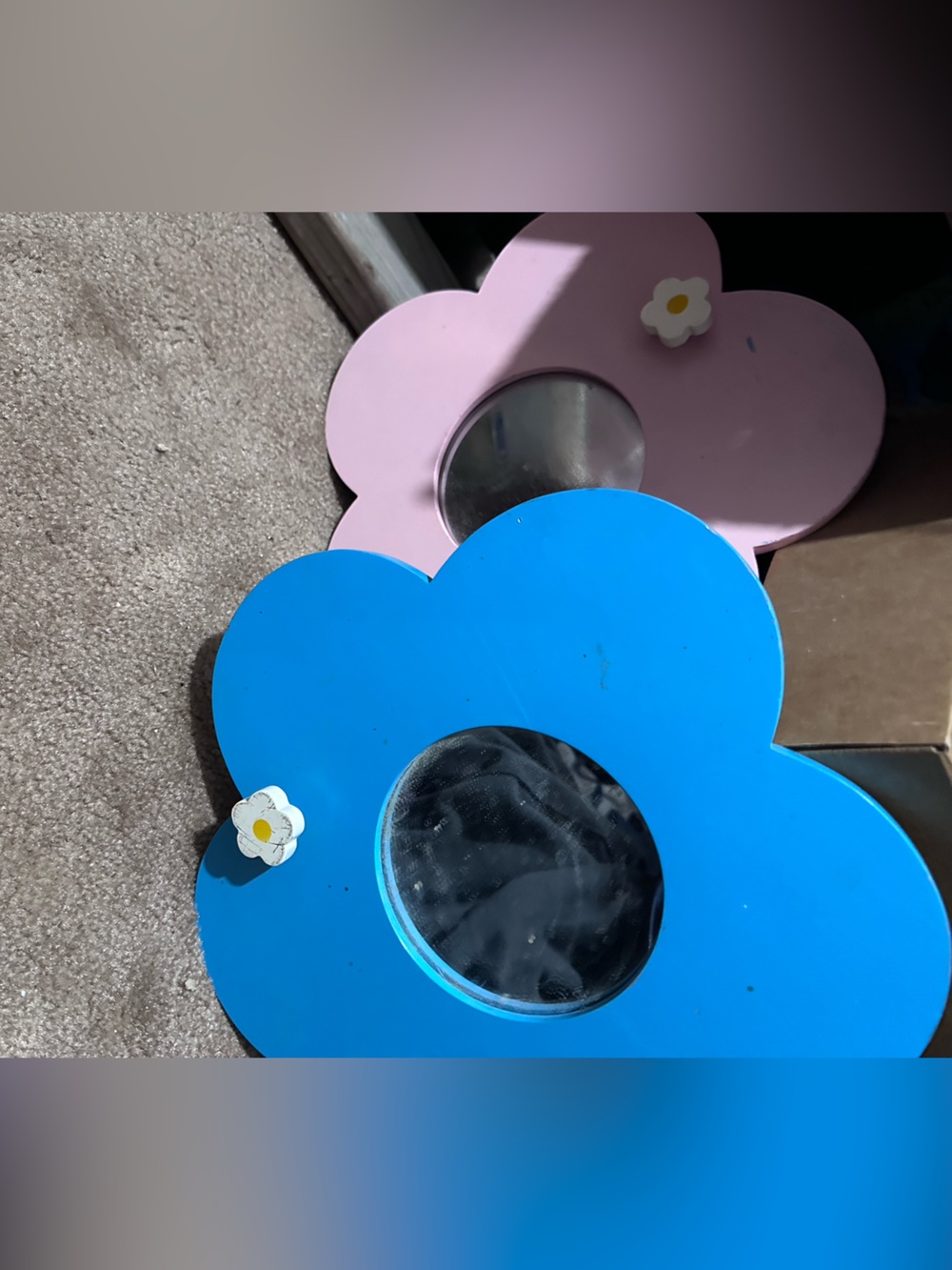 Playful Blue and Pink Flower Wall Mirrors - Decorative Daisy Accent